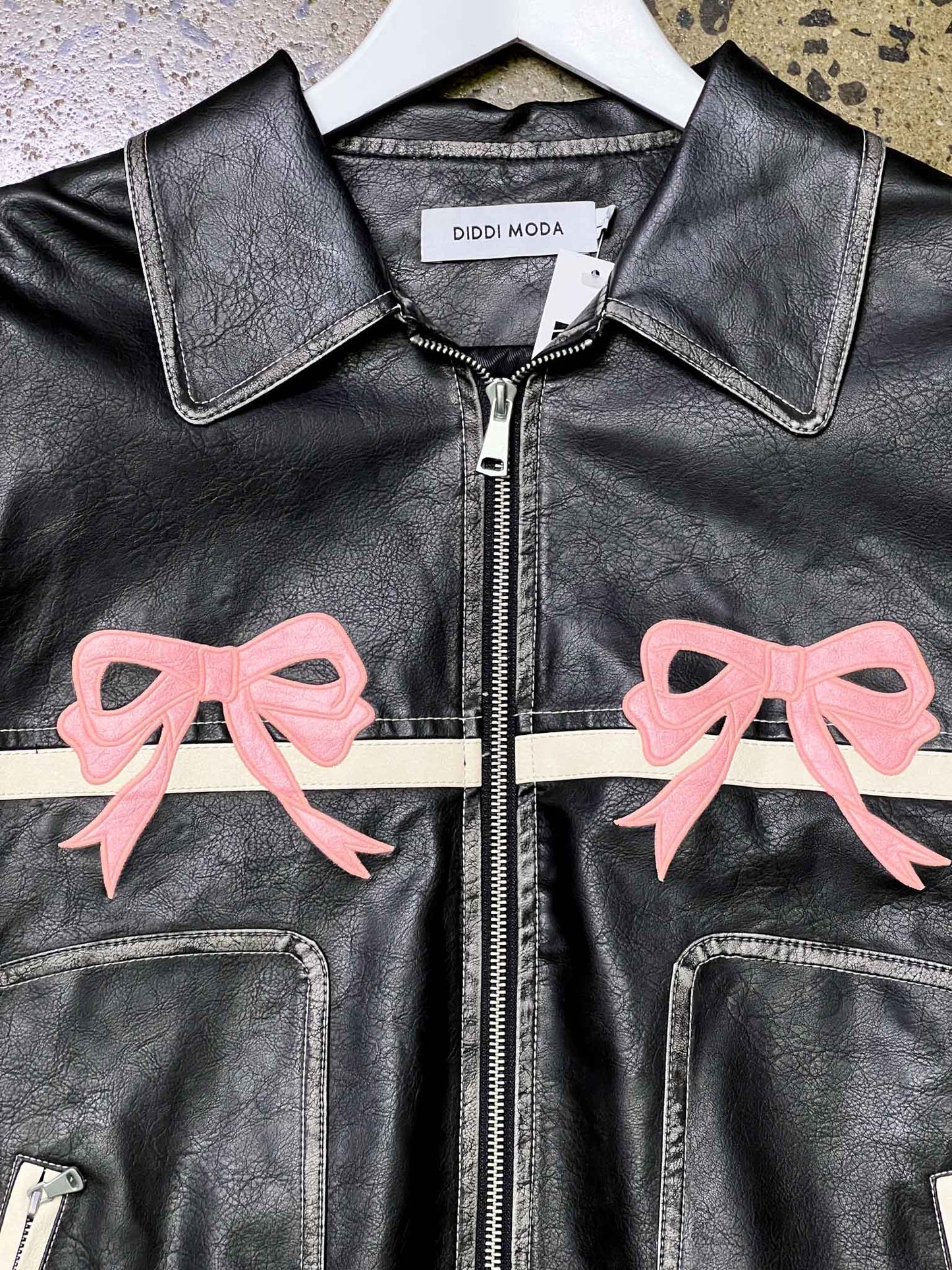 Size L | Diddi Moda Faux Leather Bows Jacket