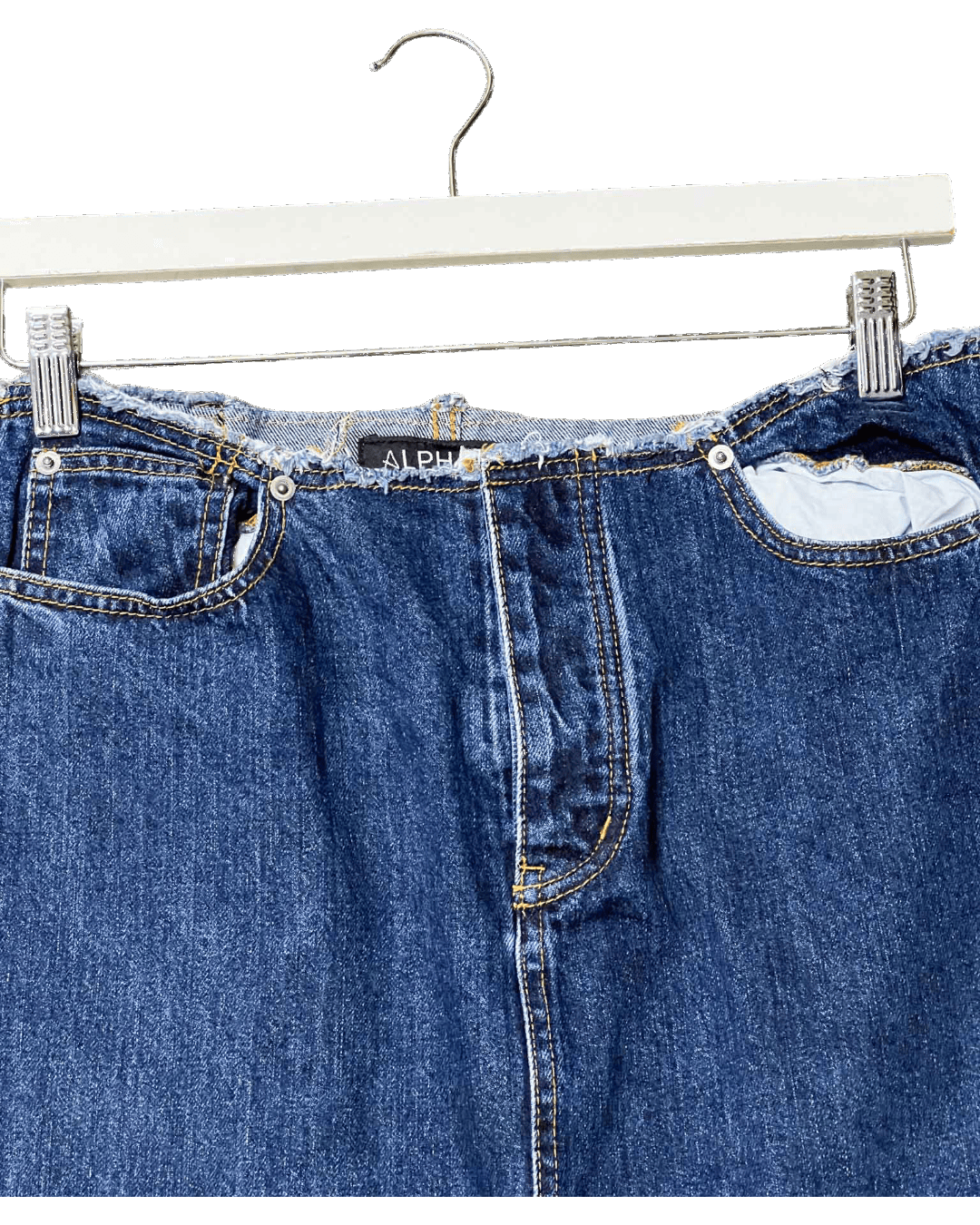 Size S | Alpha60 Raw Waist Denim Midi Skirt