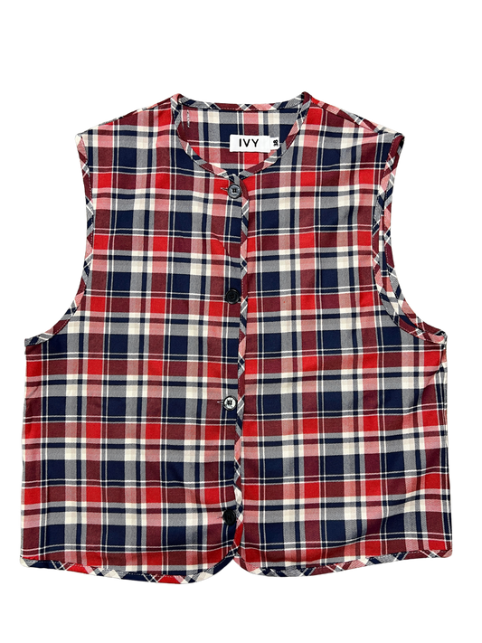 Size 10 - Ivy Red and Navy Check Vest Top