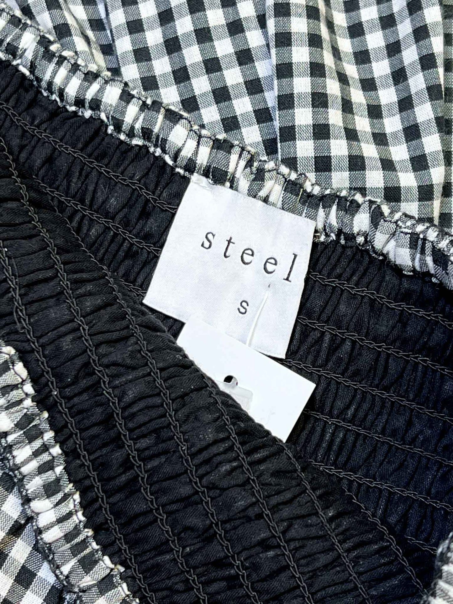 Size S | Steele Cotton Shirred Gingham Mini Skirt