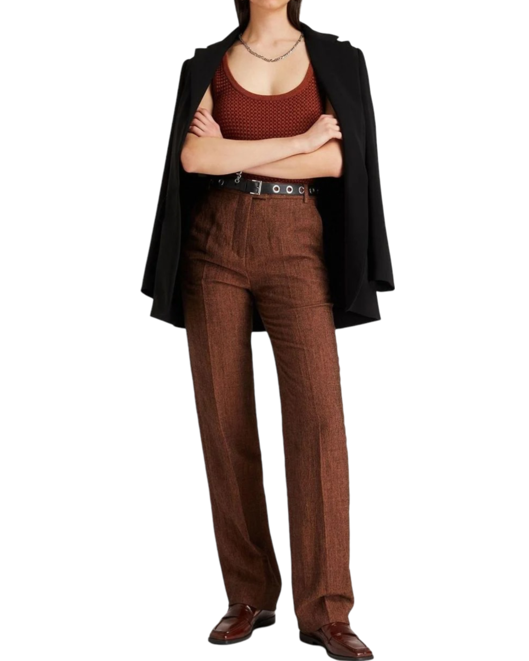 Size 34 (XS) | Acne Studios Brown Linen and Wool Blend Gaberdine Straight Leg Pants