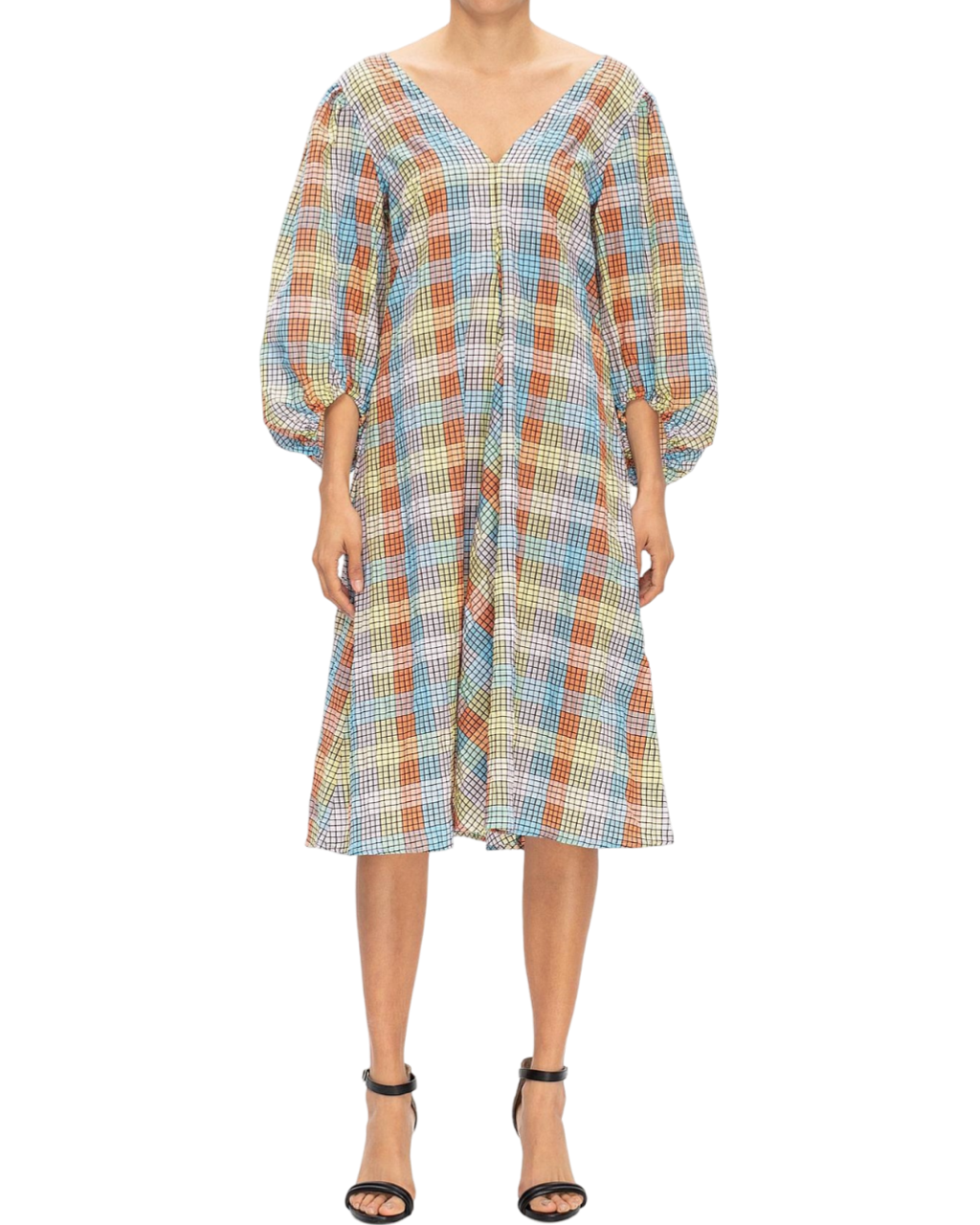 Size 36 (8) | Ganni Seersucker Check Midi Dress