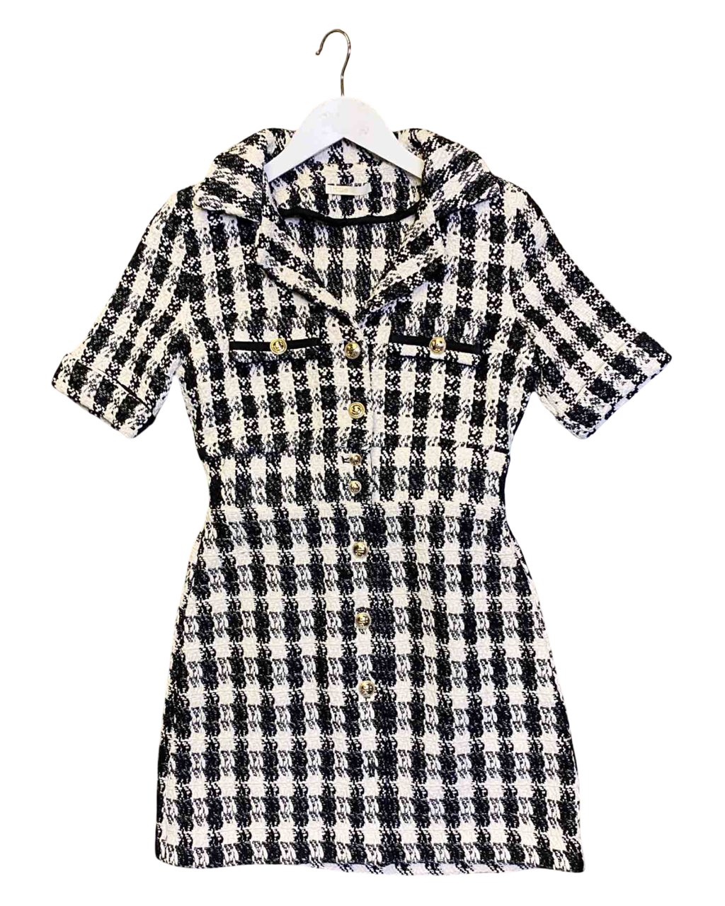 Size 34 (6) | Maje Houndstooth Tweed Mini Dress