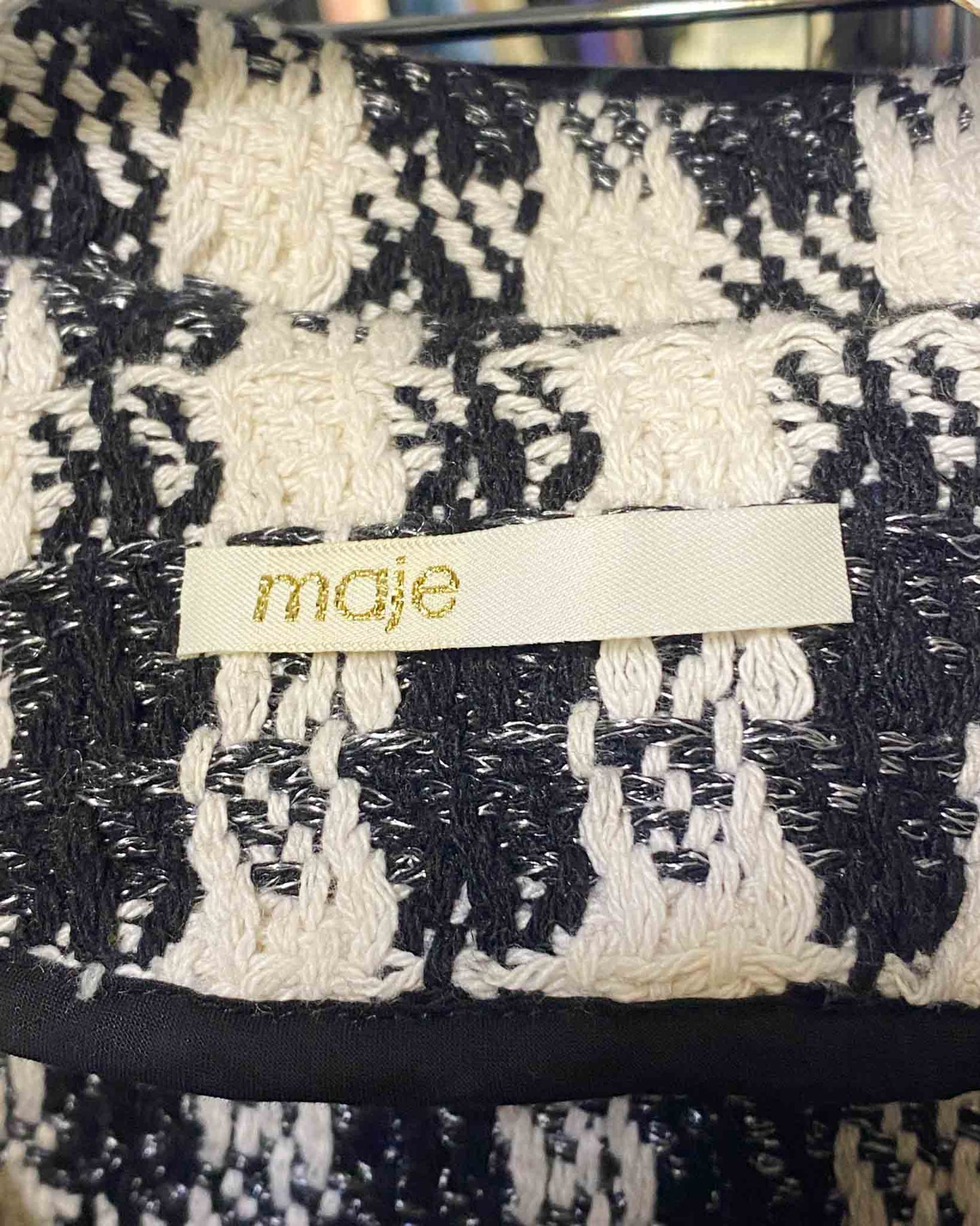 Size 34 (6) | Maje Houndstooth Tweed Mini Dress