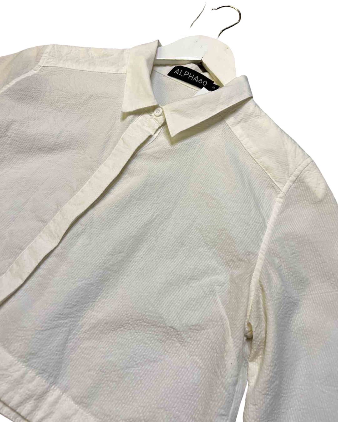 Size S | Alpha60 White Cropped Speckle Shirt