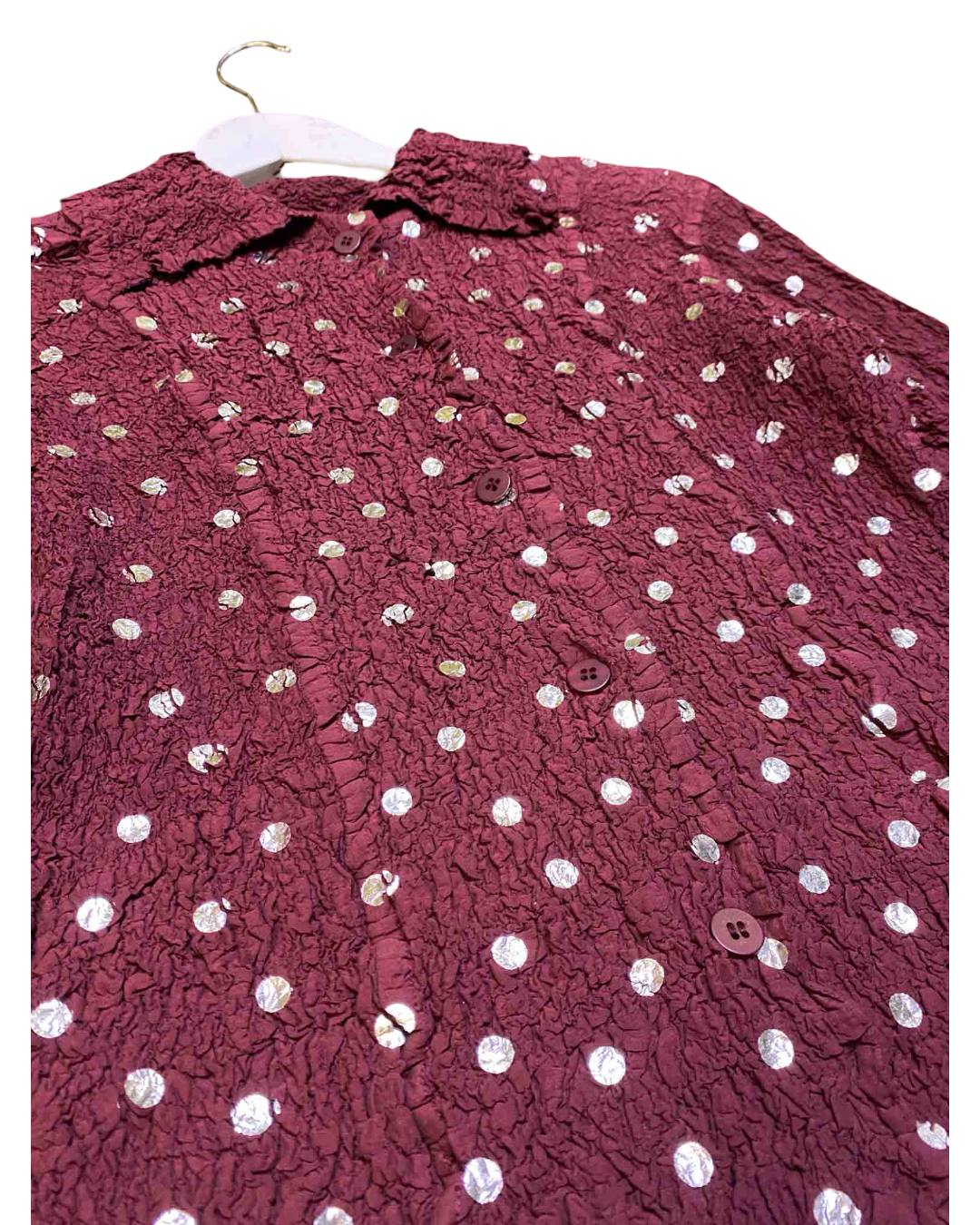 Size M |Issey Miyake ME Burgundy Foil Printed Wrinkle Shirt