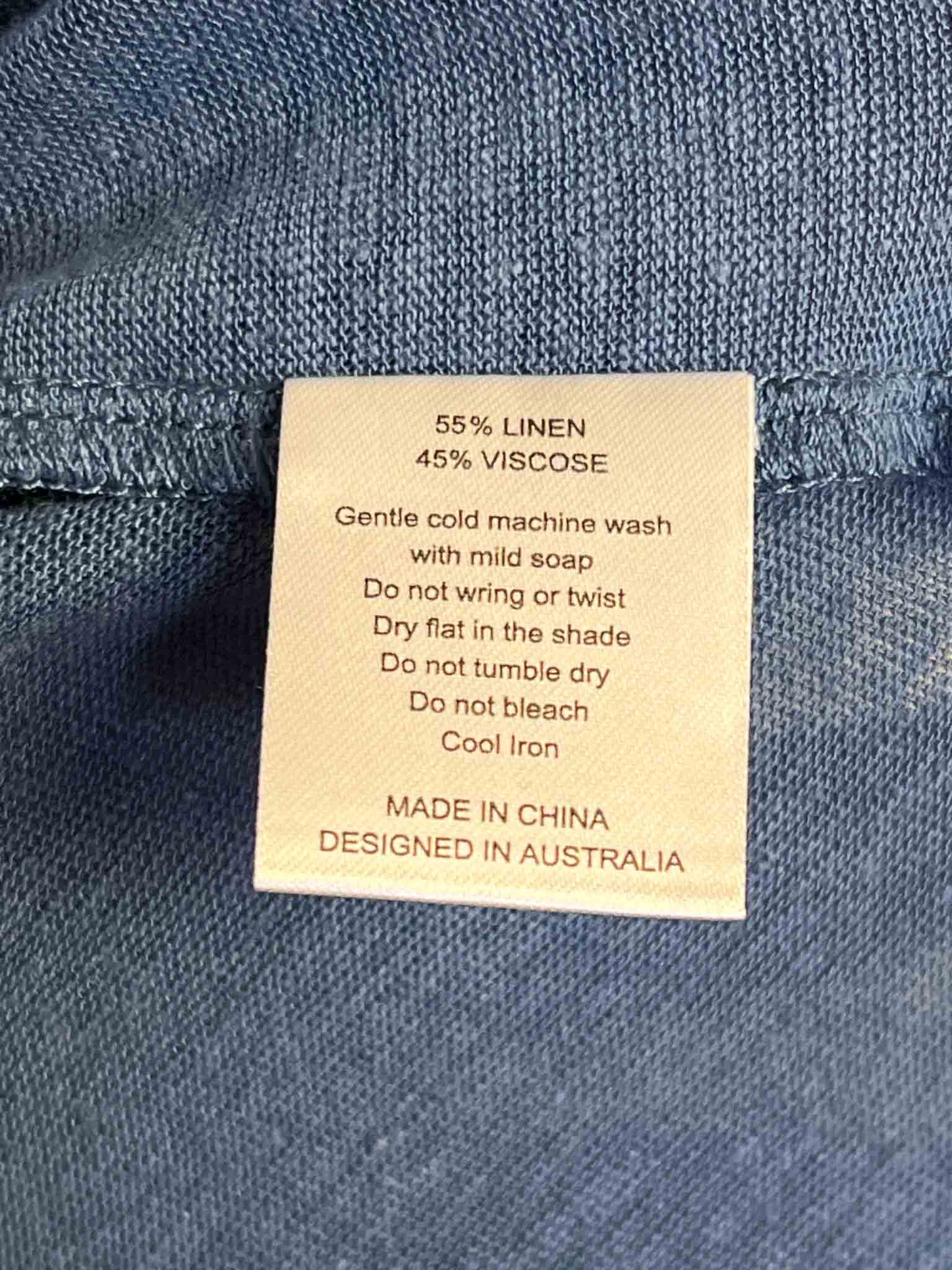 Size M | Deiji Studios Blue Linen Blend Ruched Top