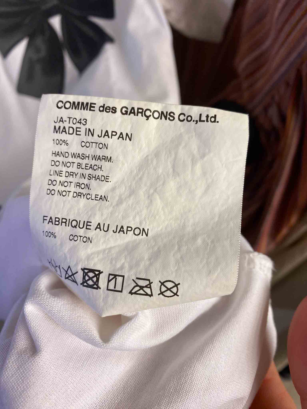 Size S | Junya Watanabe Comme des Garçons White Bow T-Shirt