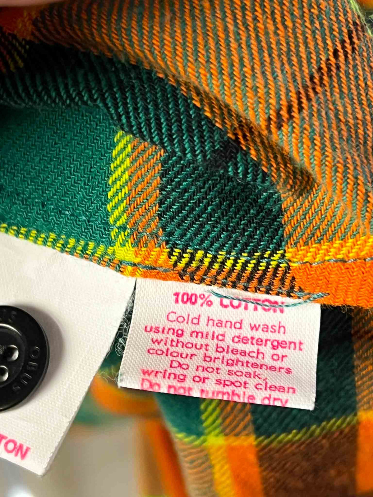 Size XXL | Obus Green and Orange Plaid Flannel Peplum Blouse