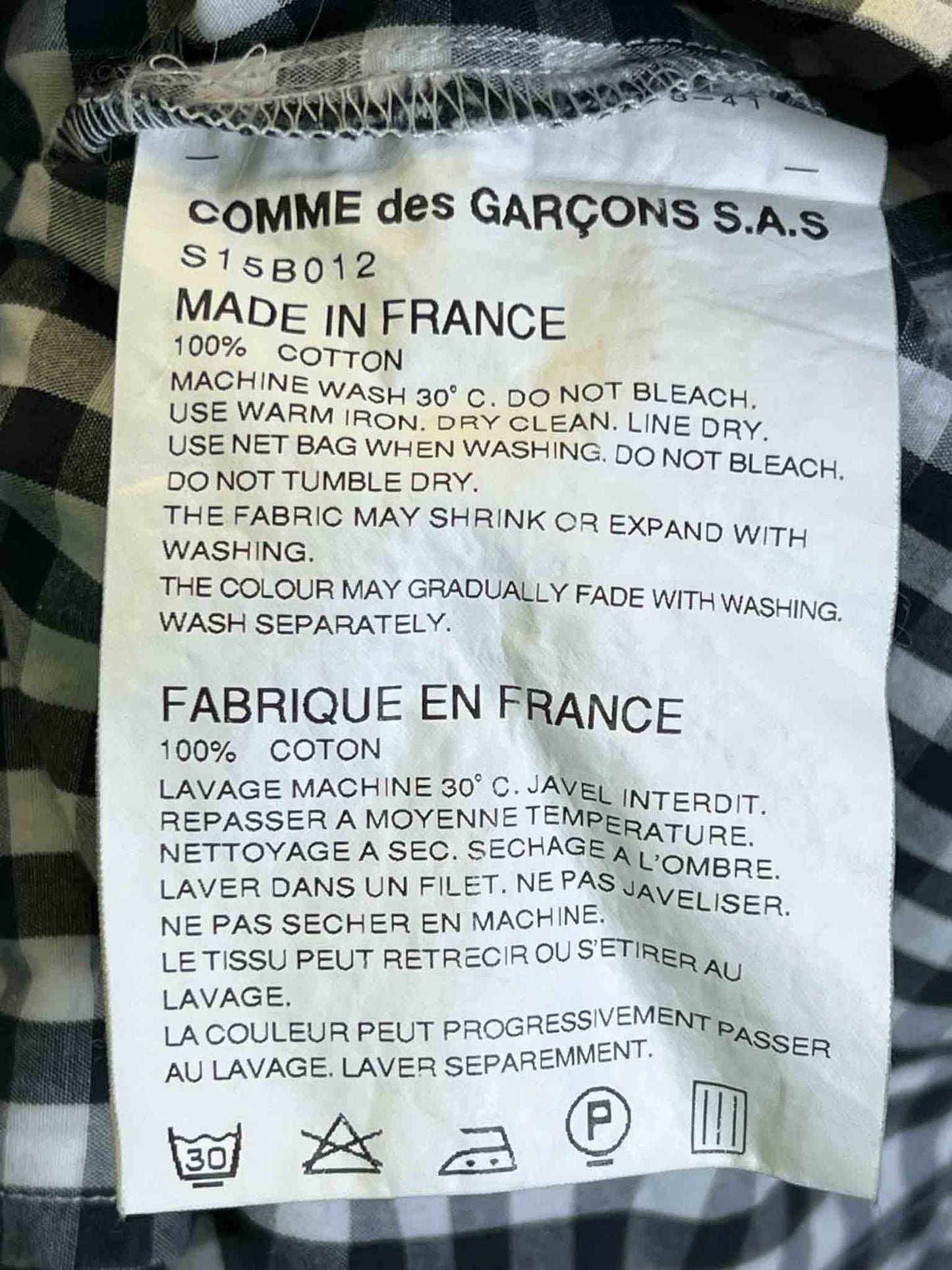 Size M | Comme des Garcons Black and White Gingham Shirt