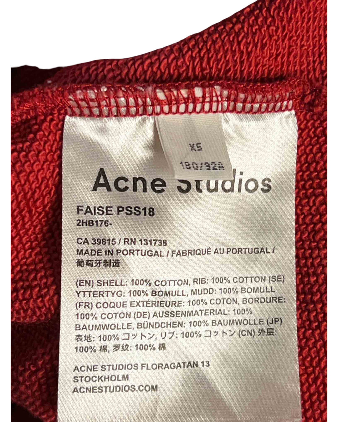 Size XS | Acne Studios Red Cotton Crewneck Jumper