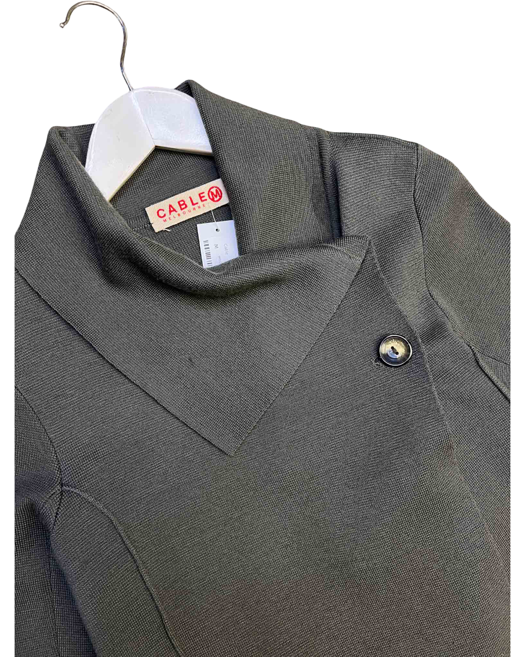 Size M | Cable Olive Merino Wool Asymmetrical Knit Cardigan