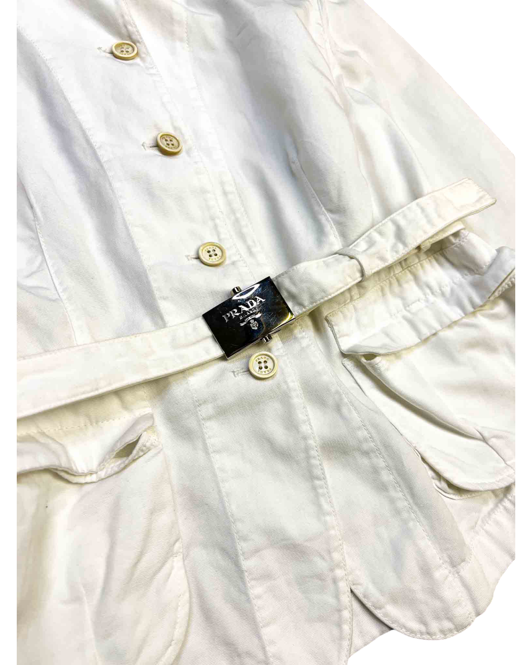 Size 46 (S) | Prada Bianco Cotton Fitted Jacket NWT