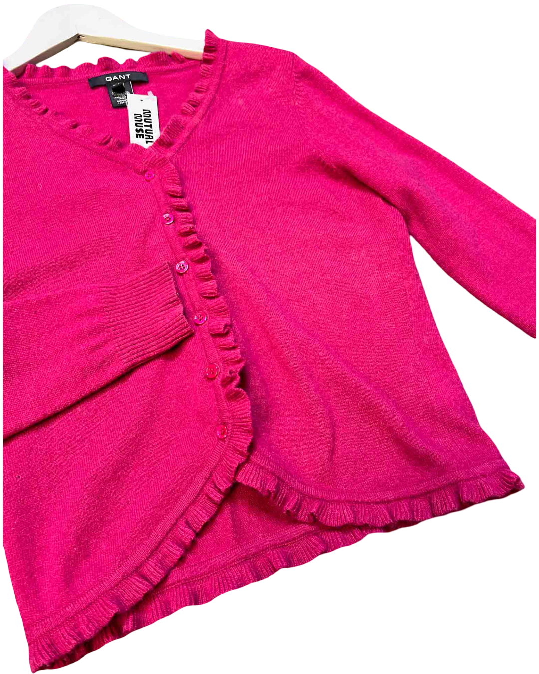 Size L | Gant Pink Wool Blend Frill Trim Cardigan