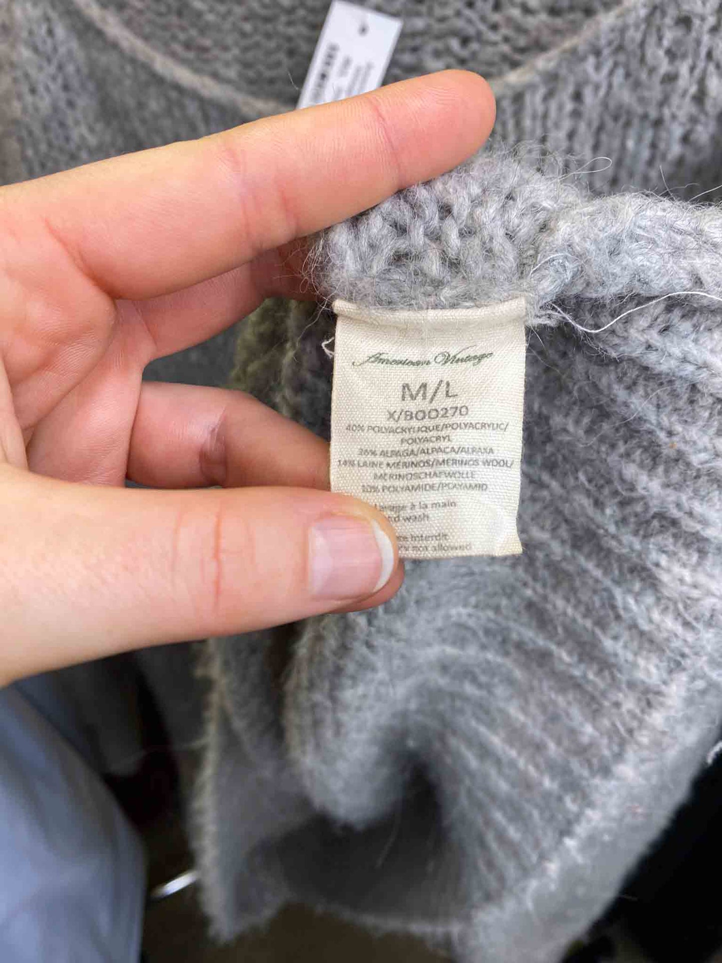 Size M/L Grey American Vintage Chunky Knit Jumper