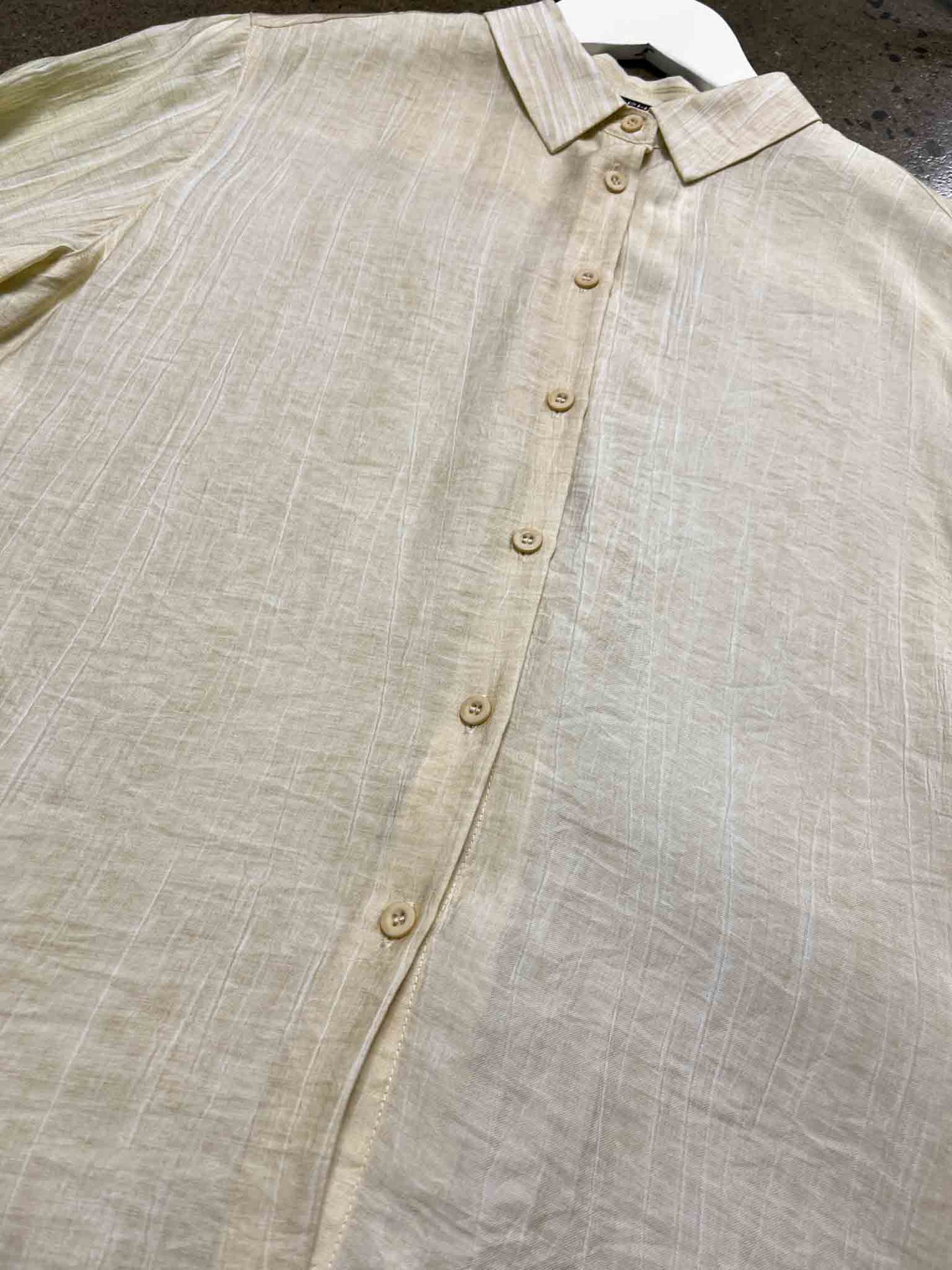 Size S | Alpha60 Beige/Yellow Striped Cotton & Linen Shirt