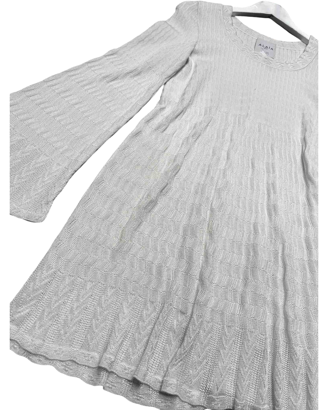 Size L (40) | ALAÏA White Mini Knitted Tent Dress