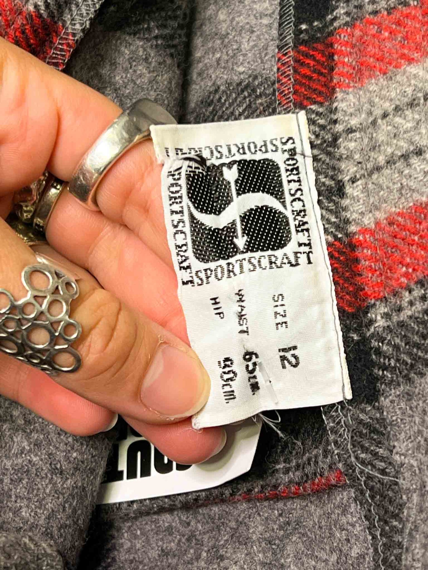 Size 12 | Sportscraft Grey\Red Wool Check Skirt