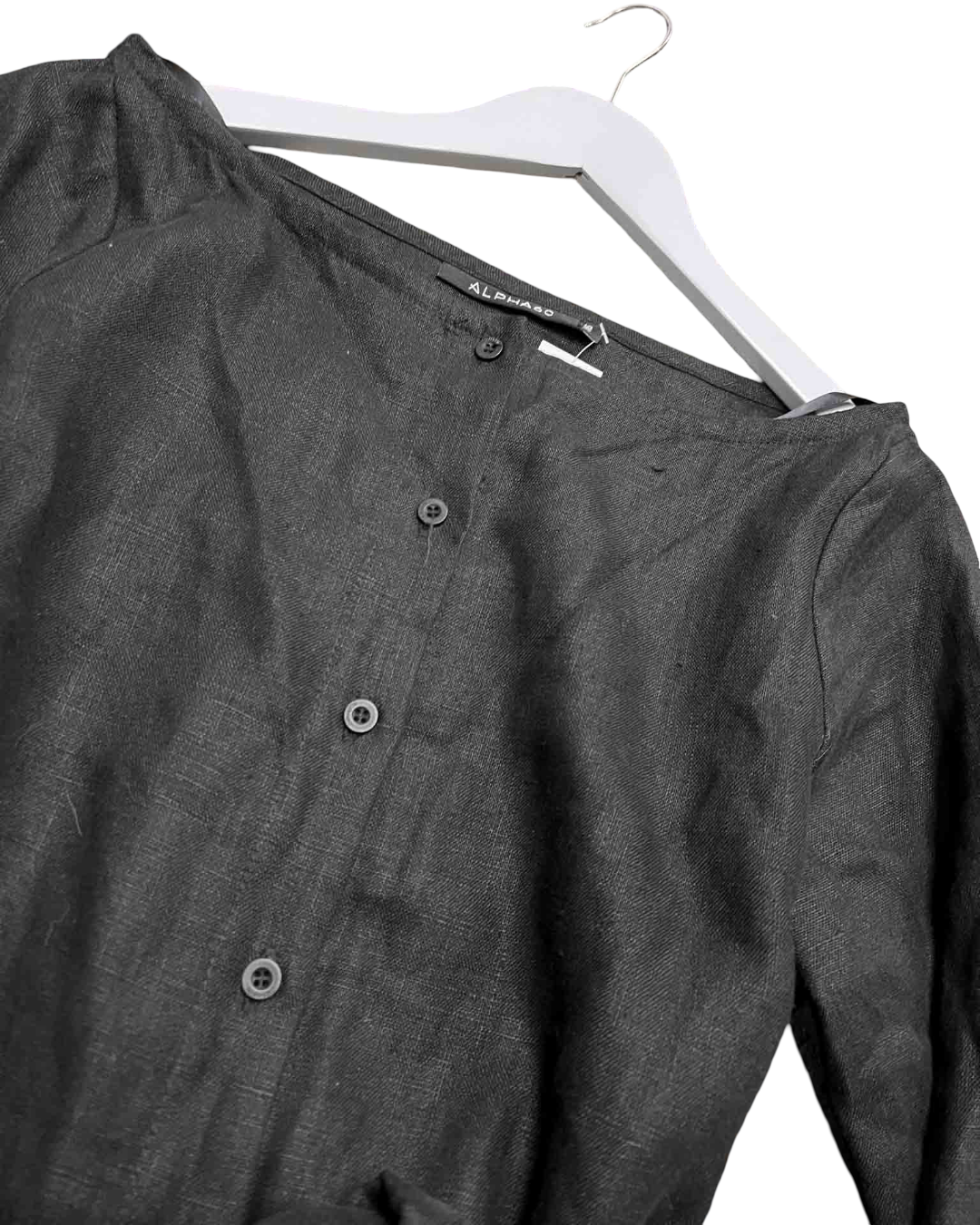 Size XXS | Alpha60 Black Linen Off-the -Shoulder Shirt