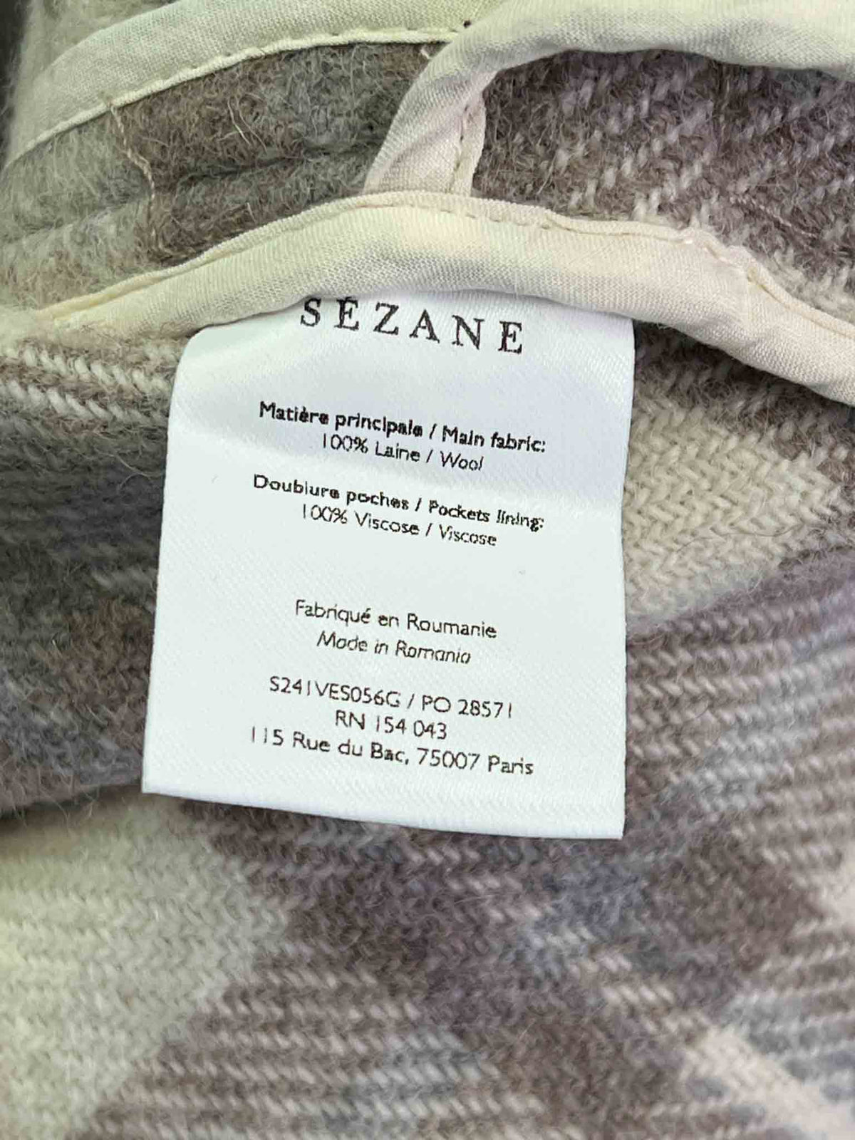 Size 3XL |Sézane Jacket Grey Plaid Wool Anneline Jacket