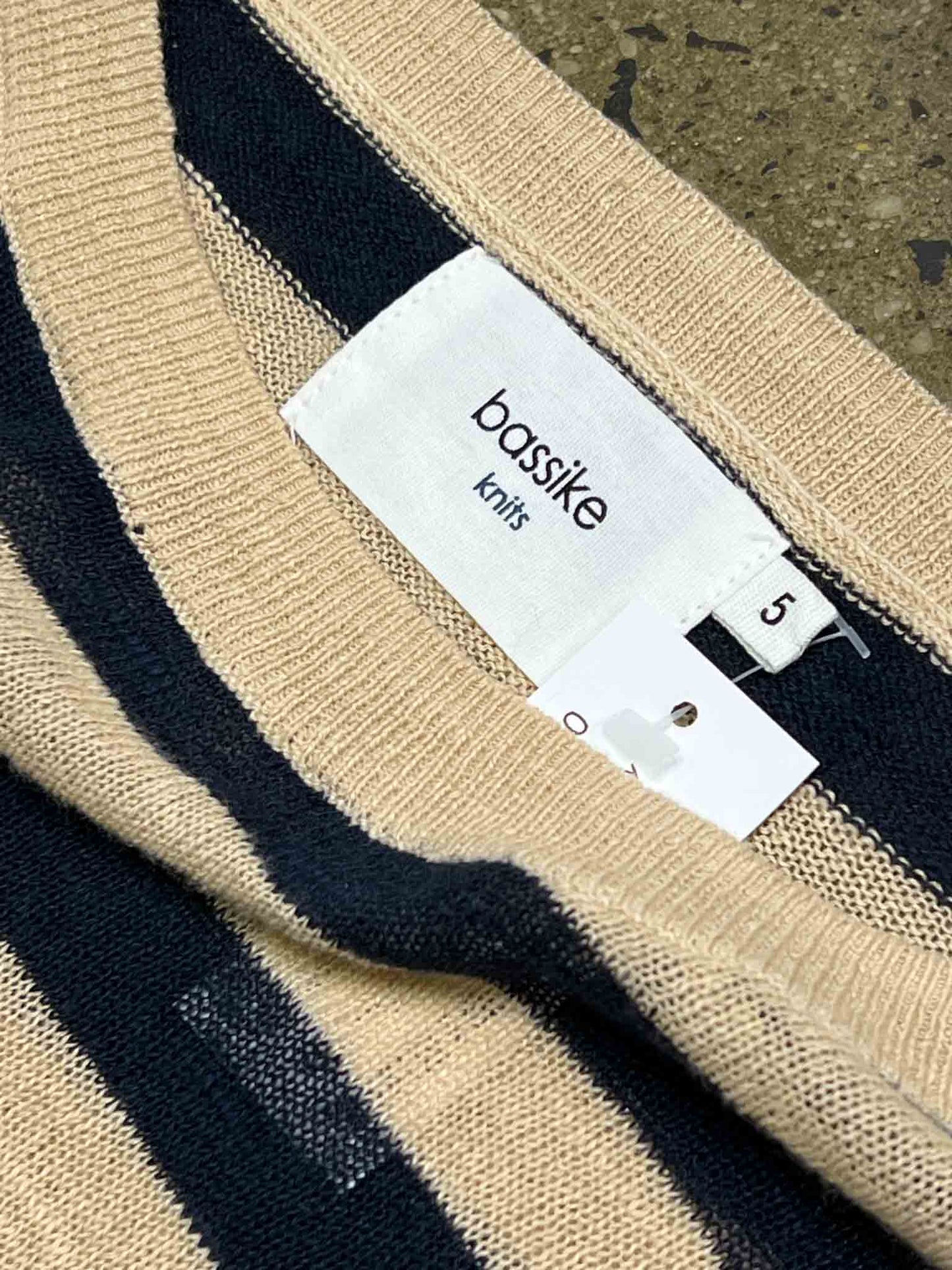 Size 5 (3XL) | Bassike Beige/Navy Striped Knit Jumper
