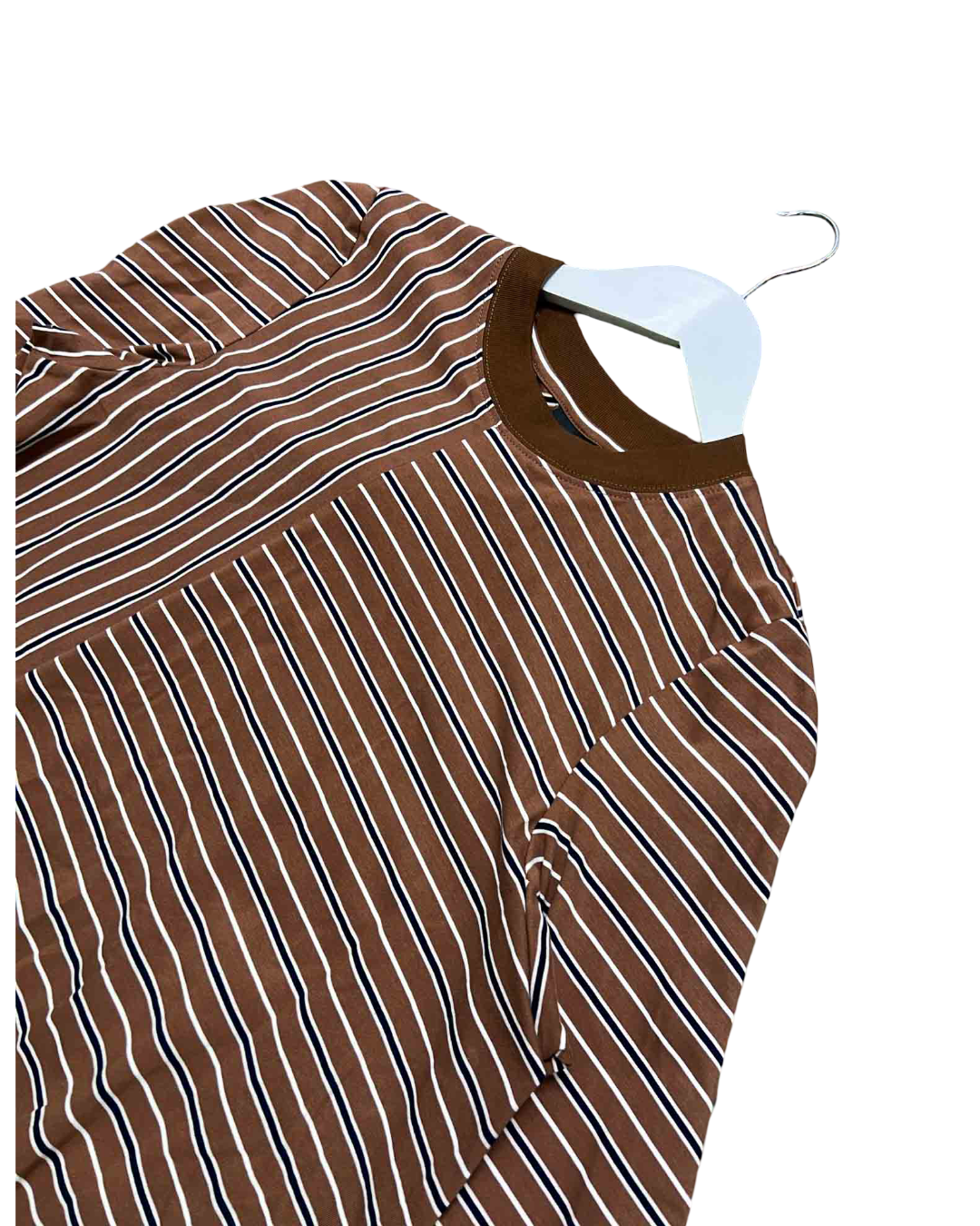 Szie L | Alpha60 Brown/Blue Striped Asymmetric Top