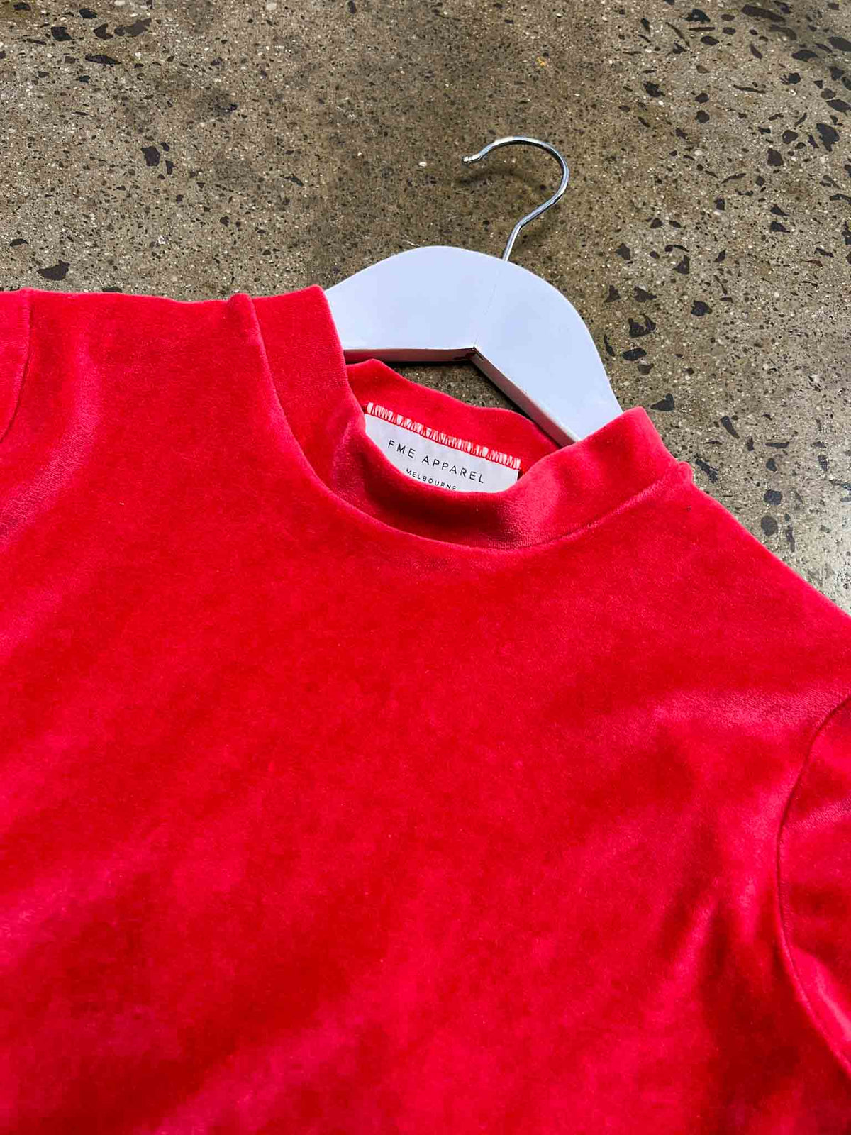 Size M | FME Apparel Red Velour Cropped Long-Sleeve Top