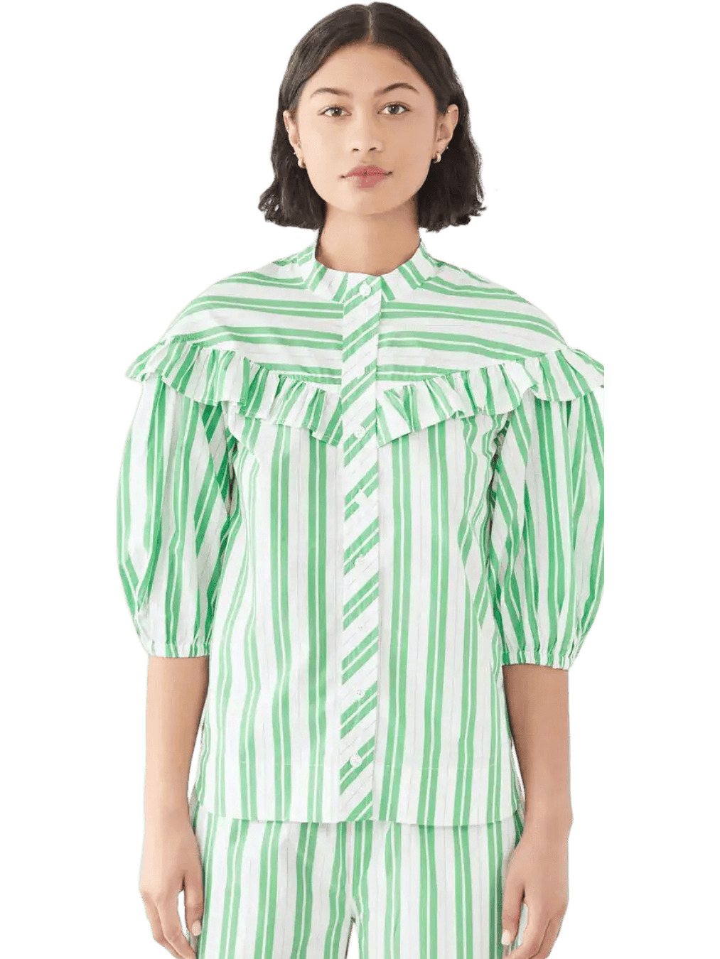 Size 42 (14) | Ganni Cotton Striped Button Blouse