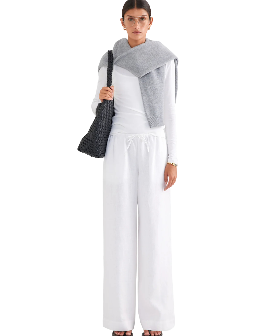 Size L | Venroy White Linen Wideleg Pants