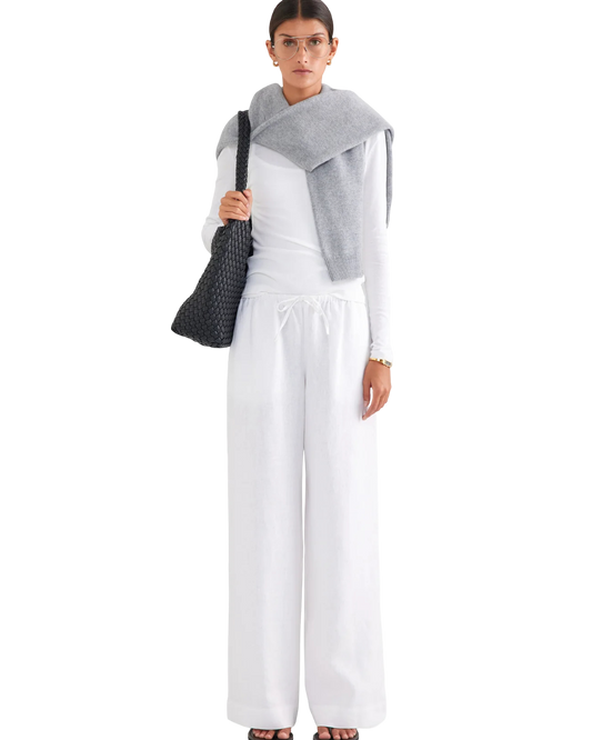 Size L | Venroy White Linen Wideleg Pants