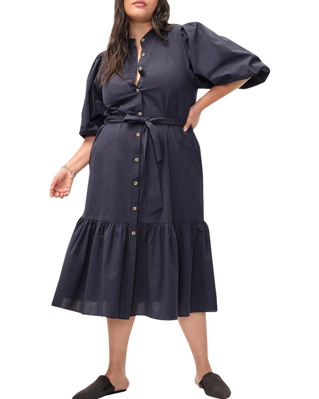 Size 20 | Commonry Blue Button-Up Puff Sleeve Midi Dress