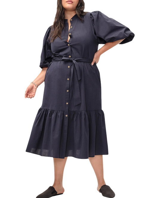 Size 20 | Commonry Blue Button-Up Puff Sleeve Midi Dress