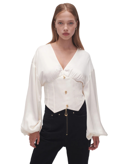 Size 8 | Aje Coconut Cream Spirit Corsetted Blouse