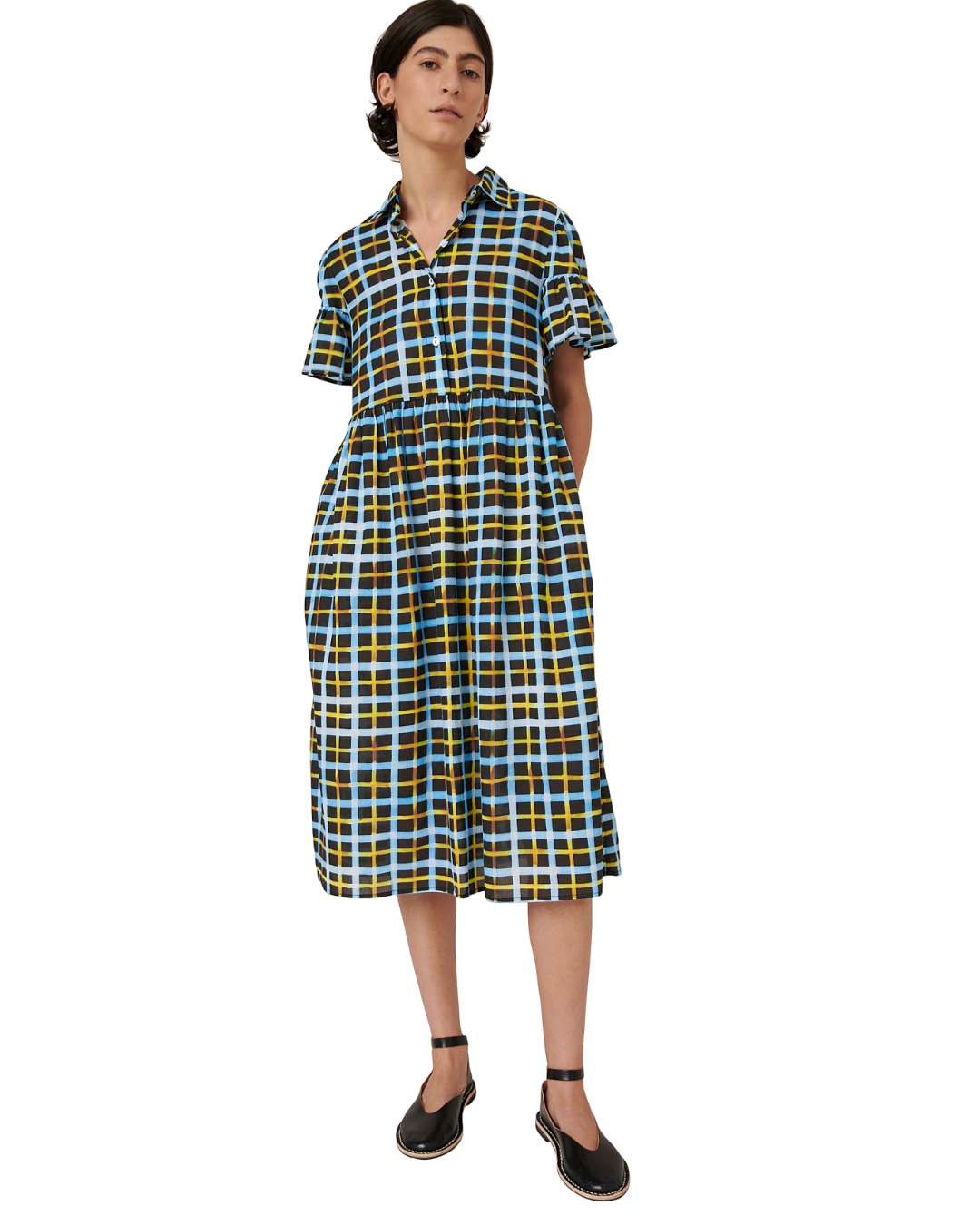Size XXS | Kowtow Black and Neon Tartan Impression Dress
