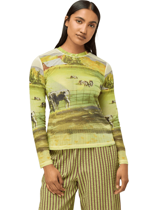 Size XL | Variety Hour Golden Farm Field Mesh Top