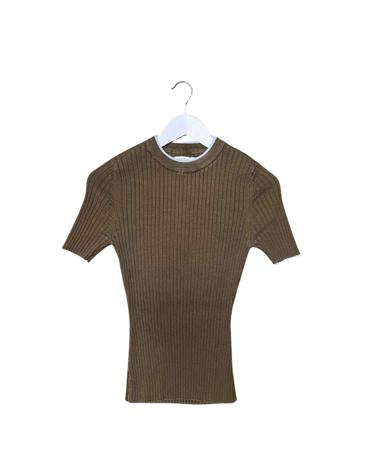 Size 10 | Anna Quan Cotton Khaki Ribbed Top