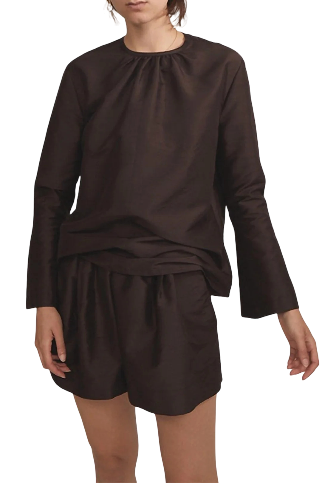 Size S | Worn Brown Silk Top