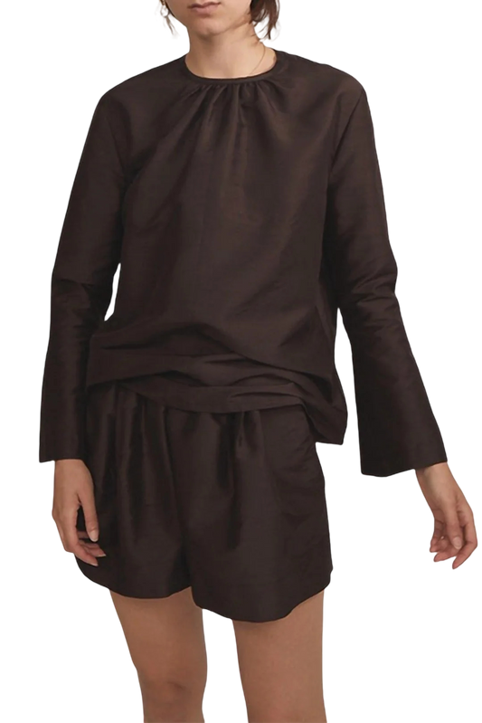 Size S | Worn Brown Silk Top