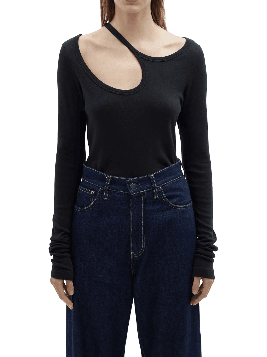 Size M | Bassike Organic Cotton Slim Rib Cut Out Long Sleeve T/Shirt