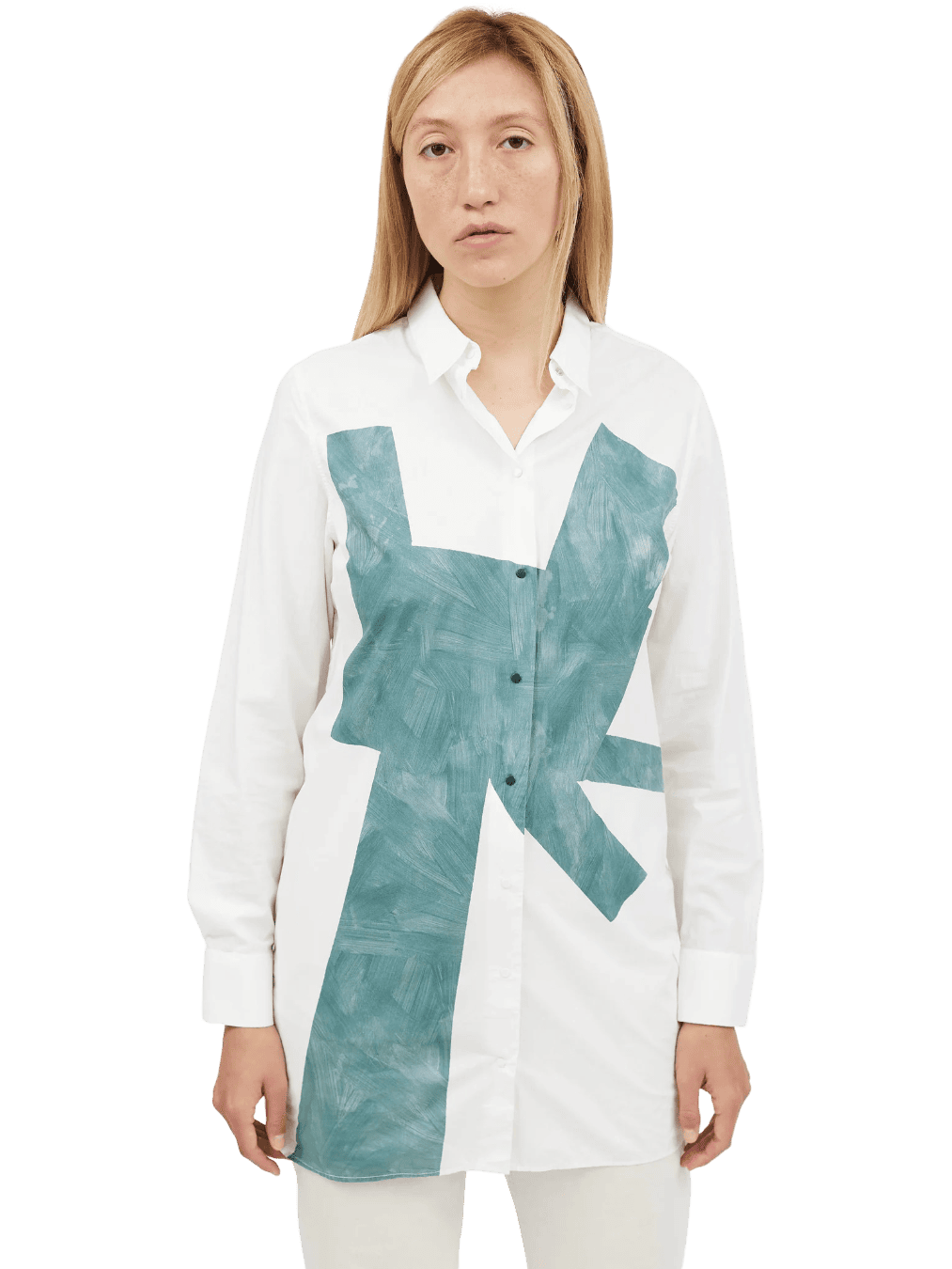 Size 34 (XS) | Acne Studios Cotton White/Green Longline Shirt