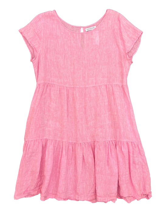 Size L - Alessandra Pink Linen Babydoll Dress
