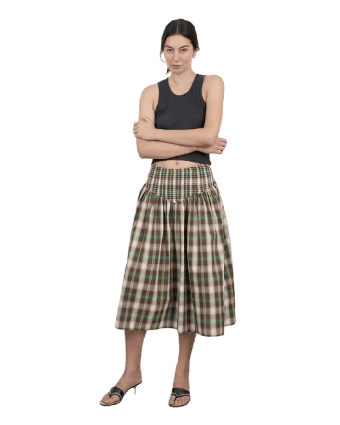 Size L | Apres Studio Shirred Plaid Skirt