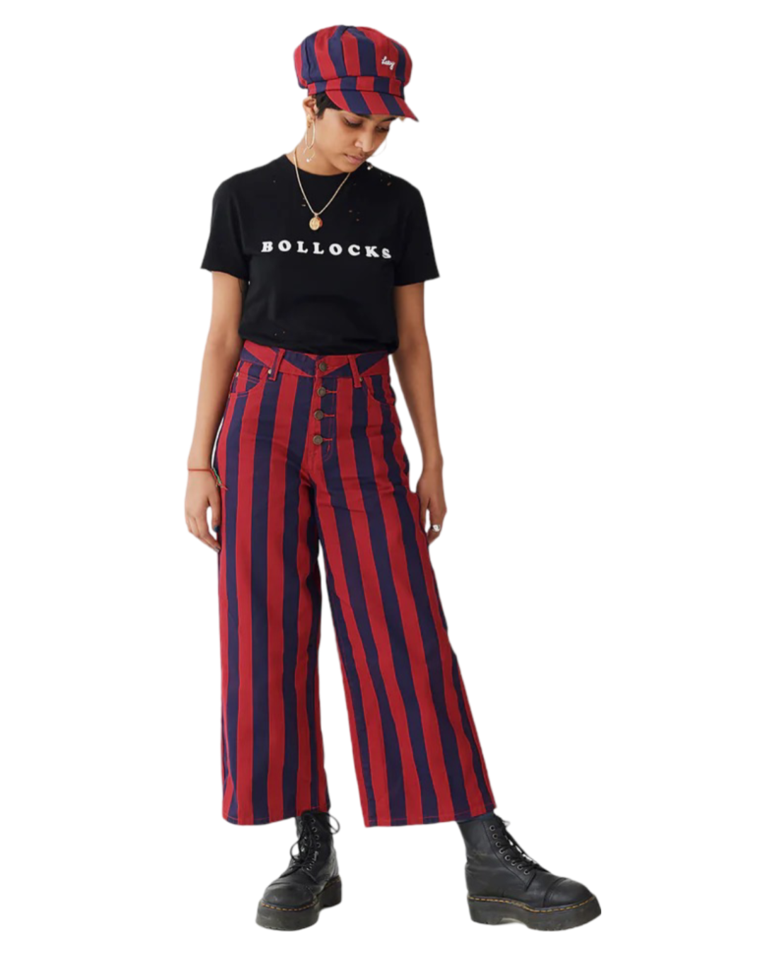 Size 28 | Lazy Oaf Red and Blue Stripe Button Up Wide Leg Pants