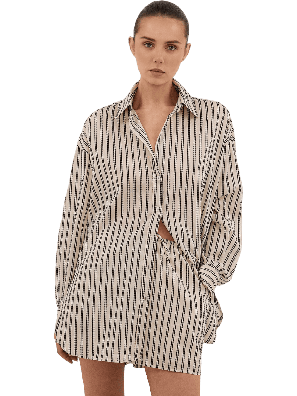 Size 5 (3XL) | DIISH Ellie Cream Oversized Long Sleeve Stripe Shirt