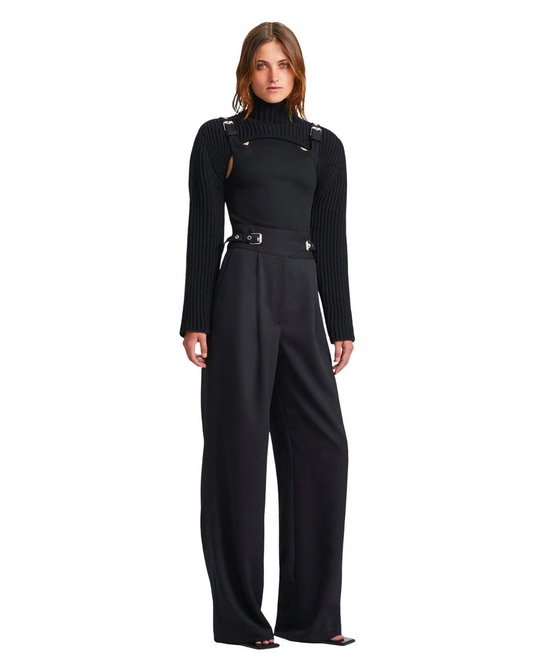 Size M |  Dion Lee Black Pleated Buckle Wide leg Pants