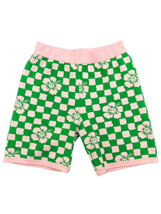 Size M - Emma Mulholland on Holiday Green and Pink Check Knit Bike Shorts