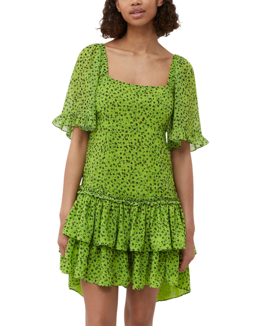 Size M | Ganni Chiffon Mini Lime Green Dress With Tags