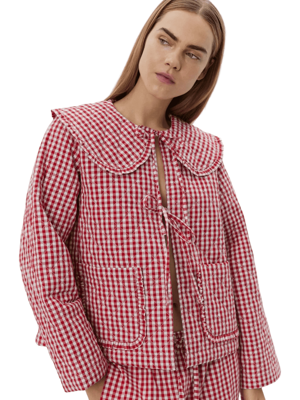 Size 40 (M) | Sofie Schnoor Cotton Svanasw Red Quilted Gingham Jacket