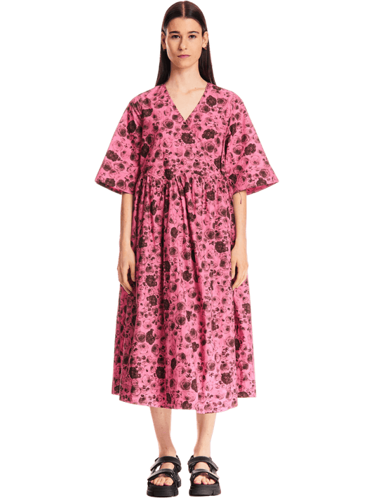 Size L/XL | Ganni Cotton V-Neck Wrap Midi Dress
