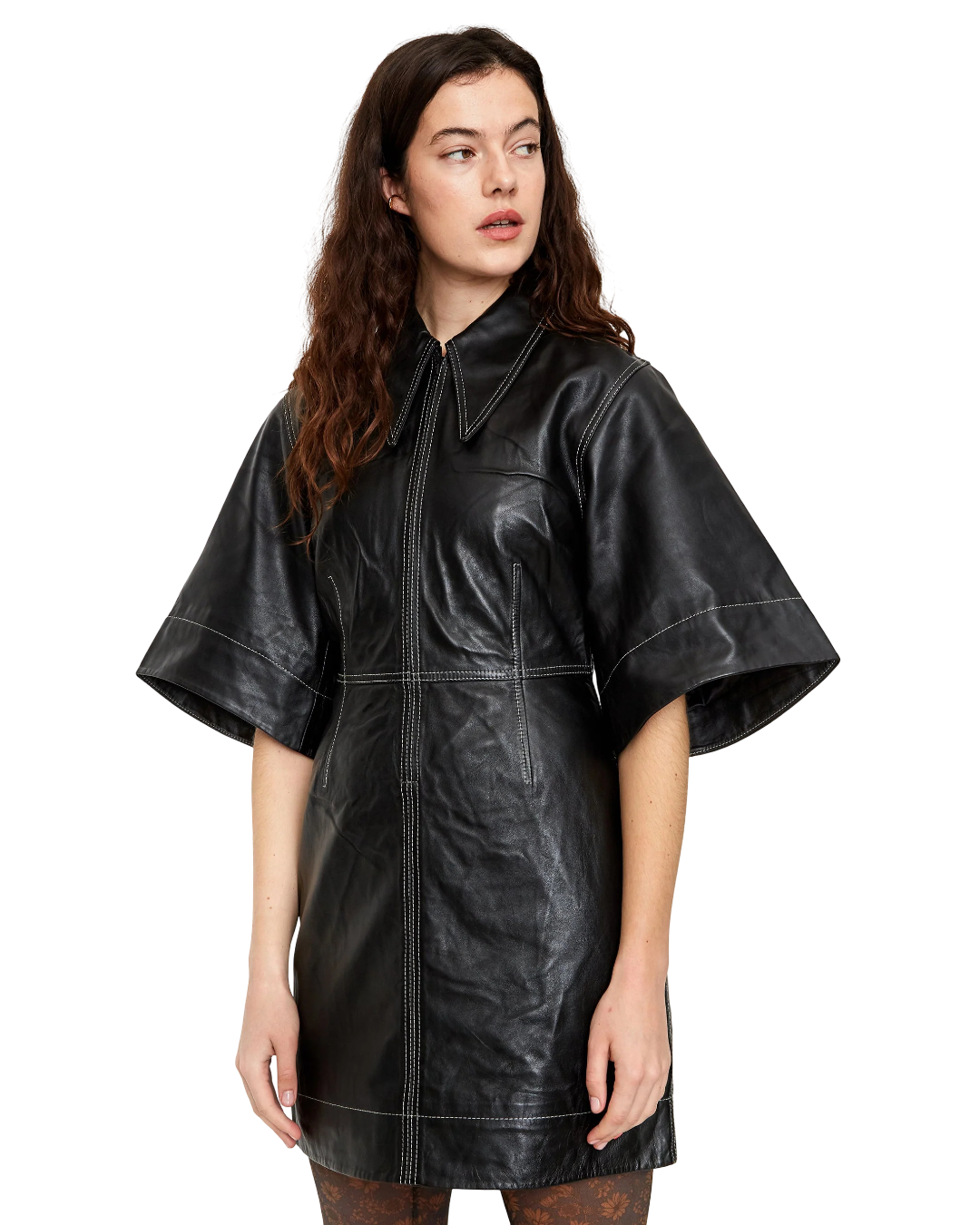 Size M | GANNI Black Leather Mini Dress